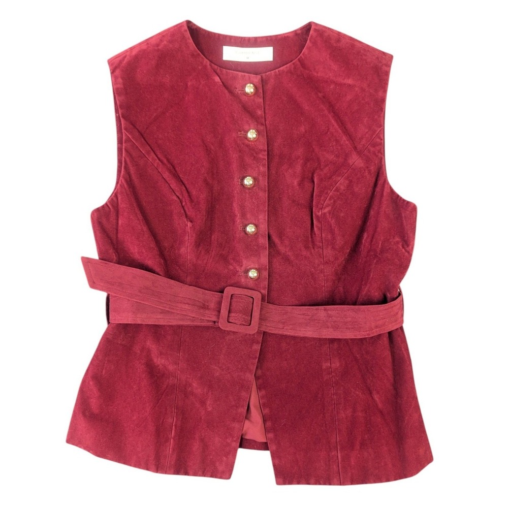 Commense Burgundy Belted Vest Size M Red Sleeveless Office Minimalist Preppy